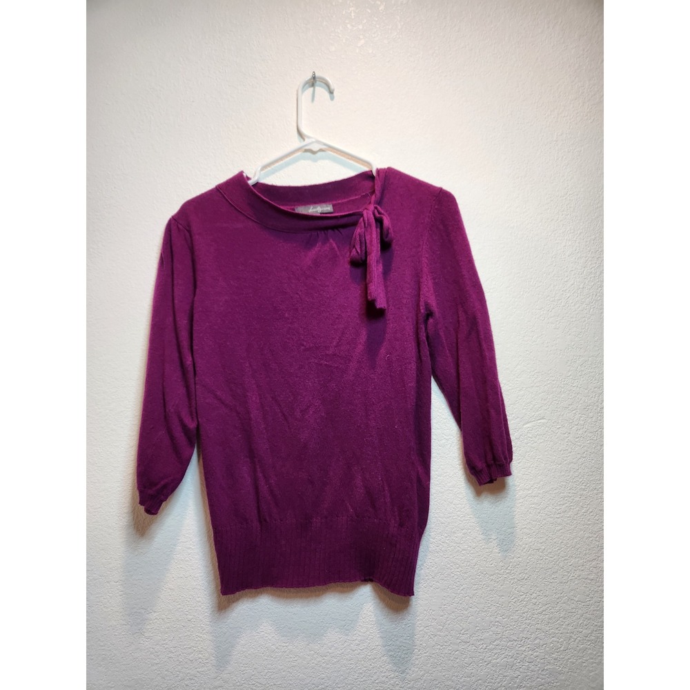 Twenty One Silk Angora Blend Sweater Womens I Purple‎ Tie Neck 3/4 Sleeve
